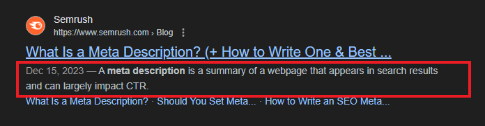 meta description example in search engine