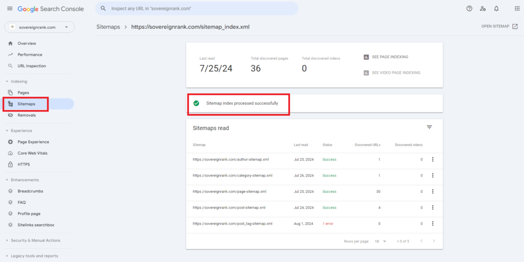 xml sitemap google search console